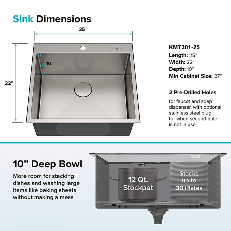 KMT301-25 topmount stainless steel Handcraft sink